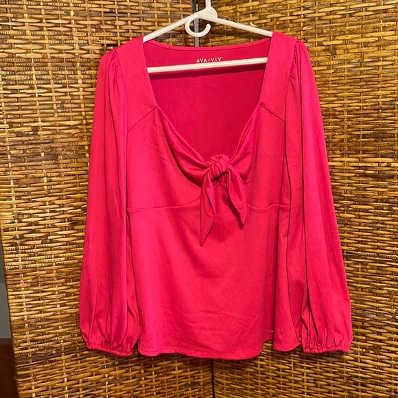 😊5/10 Ava & Viv Pink Long Sleeve Sweetheart Neck Tie Front Blouse 3X - Picture 2 of 8